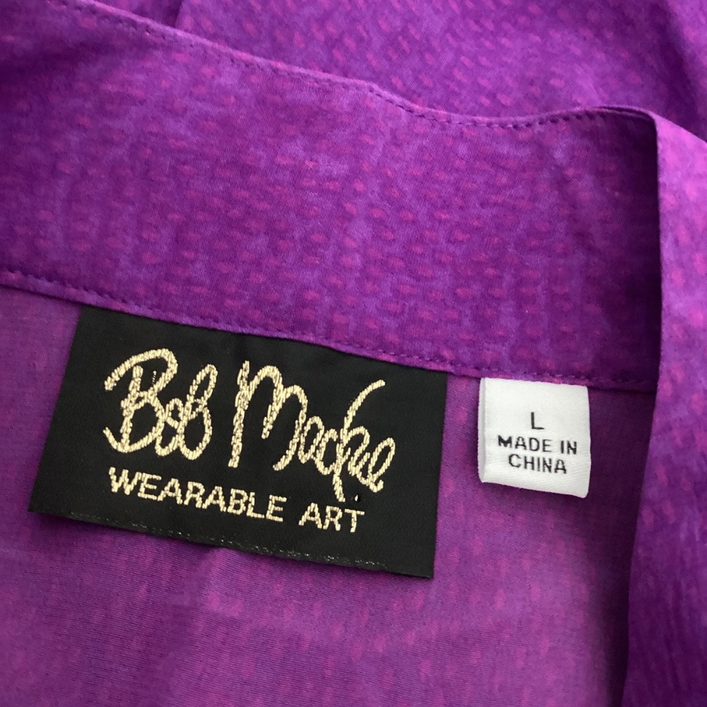 BOB MACKIE WEARABLE ART SIZE L 100% SILK PURPLE BLOUSE BUTTERFLY - Picture 11 of 11